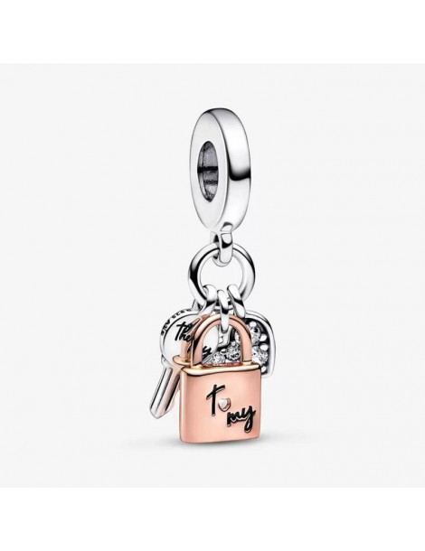 PANDORA Charm Pendant Triple Clé, Cadenas et Cœur Bicolore