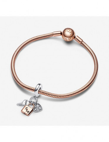 PANDORA Charm Pendant Triple Clé, Cadenas et Cœur Bicolore