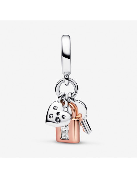 PANDORA Charm Pendant Triple Clé, Cadenas et Cœur Bicolore