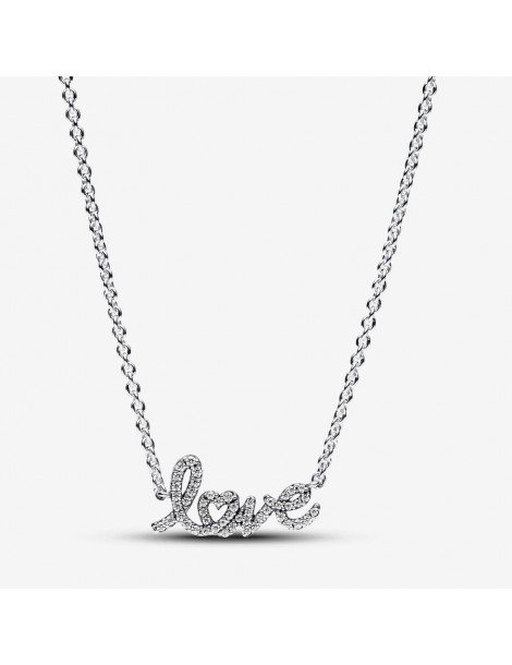 PANDORA Collier Chaîne Love en Lettres Cursives Scintillant