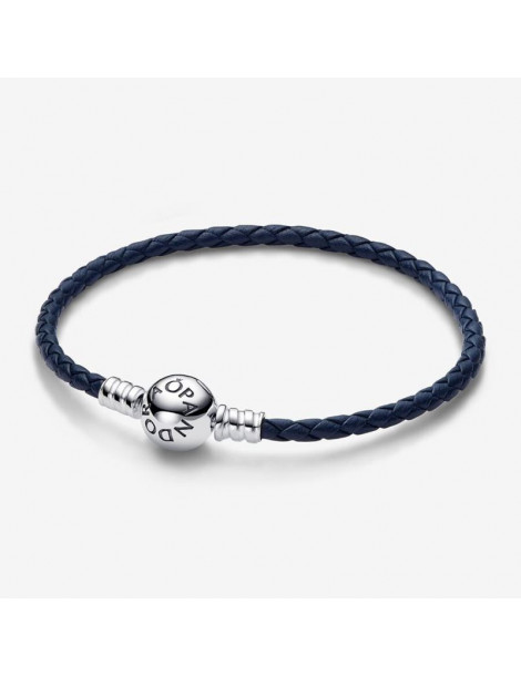 Pandora Bracelet Cuir Tressé Bleu Moments