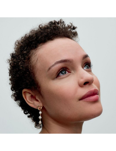 PANDORA Boucles D’Oreilles Pendantes Cercle Organique et Perles de Culture Baroques