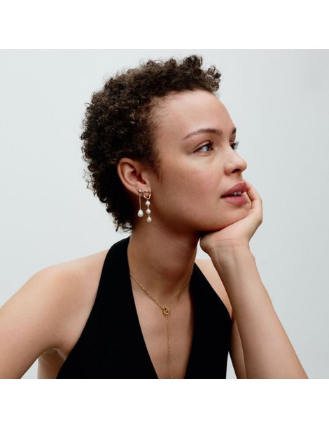 PANDORA Boucles D’Oreilles Pendantes Cercle Organique et Perles de Culture Baroques