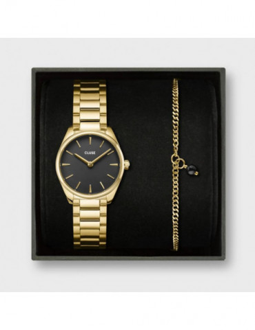 CLUSE Gift Box Féroce Mini Black & Chain Bracelet Gold