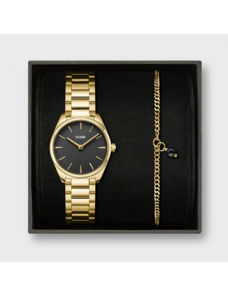 CLUSE Gift Box Féroce Mini Black & Chain Bracelet Gold