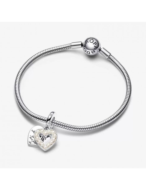 PANDORA Charm Double Cœur Blanc Nacré