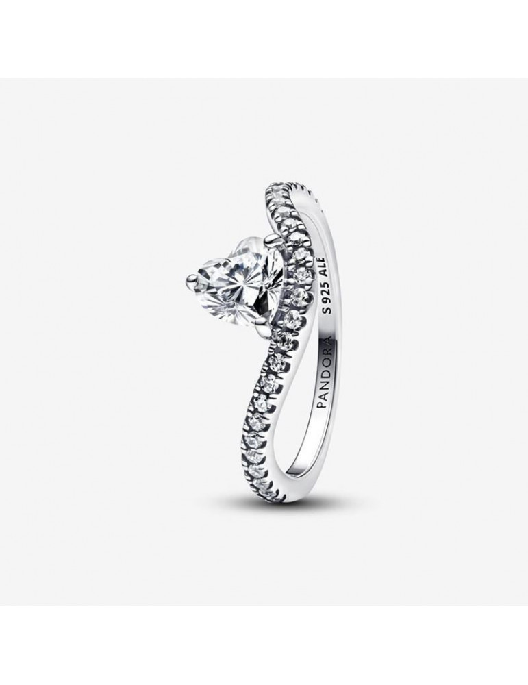 PANDORA Bague Cœur Pavée Ondulée