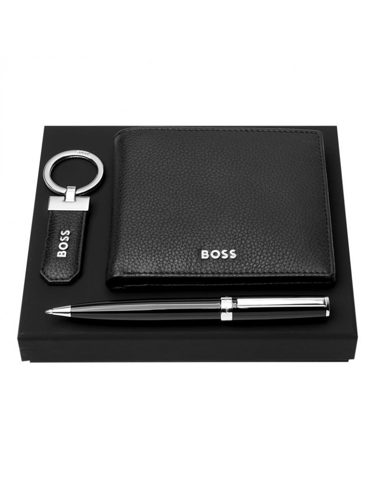 HUGO BOSS Portefeuille & Porte-Clefs Classic & Stylo Bille Gear Icon Black | Set