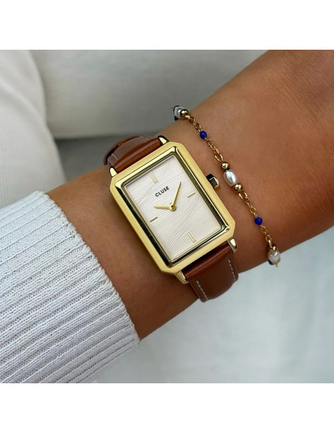 CLUSE Montre Fluette Leather Nutshell Sand Texture Gold