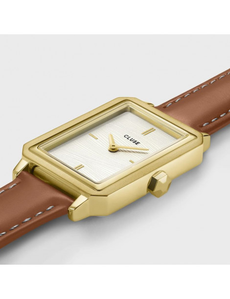 CLUSE Montre Fluette Leather Nutshell Sand Texture Gold