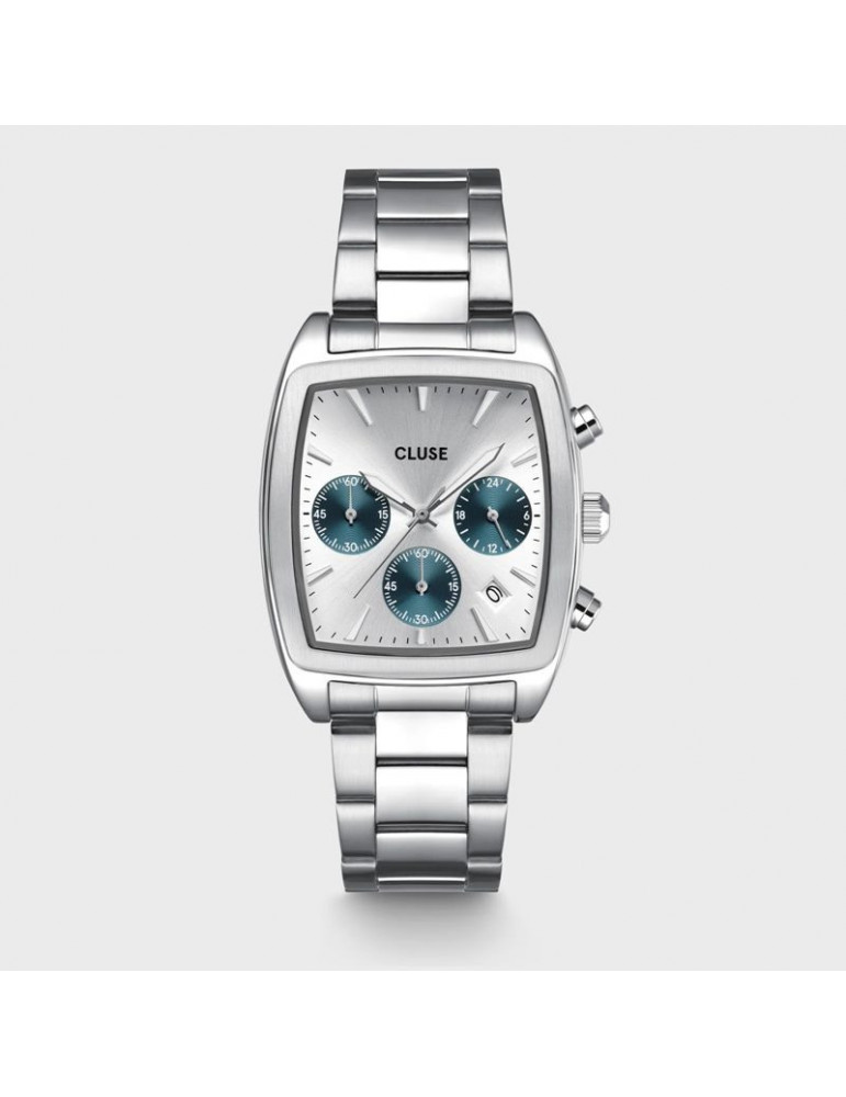 CLUSE Montre Quartaut Chrono Steel Blue Full Silver CLUSE Montre Quartaut Chrono Steel Blue Full Silver