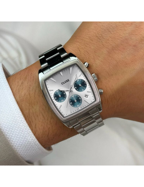 CLUSE Montre Quartaut Chrono Steel Blue Full Silver