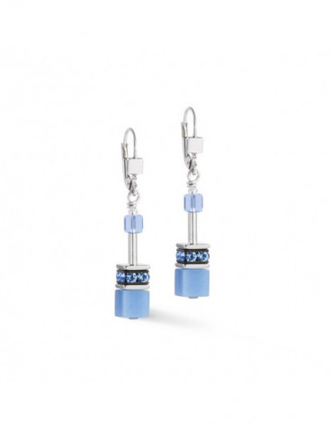 COEUR DE LION Boucles D’oreilles GeoCUBE® Iconic Mono Argent Bleu