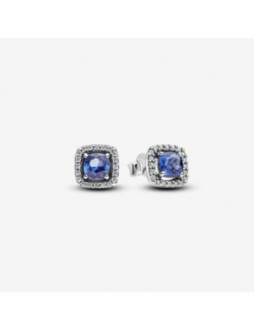 PANDORA Clous D'oreilles Halo Bleu Carré Scintillant