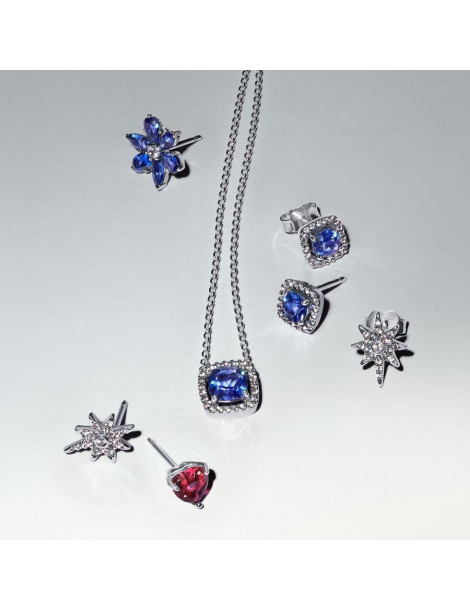 PANDORA Clous D'oreilles Halo Bleu Carré Scintillant