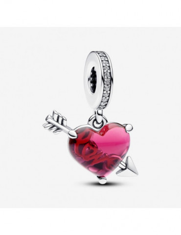 PANDORA Charm Pendant Cœur Rouge et Flèche en Verre de Murano