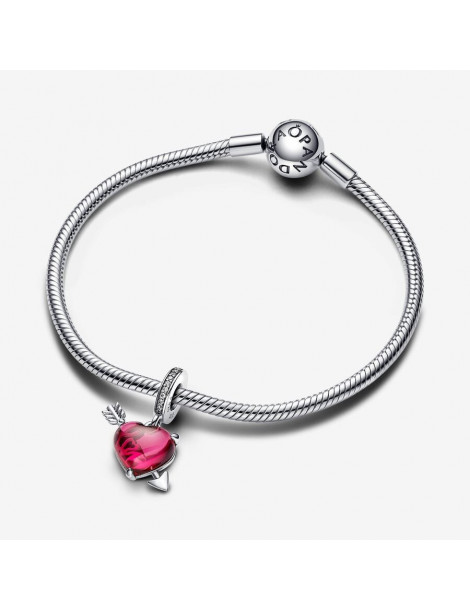 PANDORA Charm Pendant Cœur Rouge et Flèche en Verre de Murano