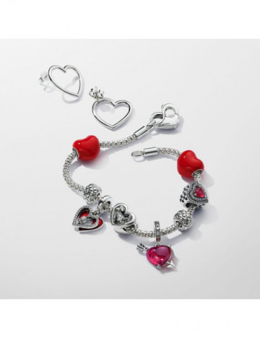 PANDORA Charm Pendant Cœur Rouge et Flèche en Verre de Murano