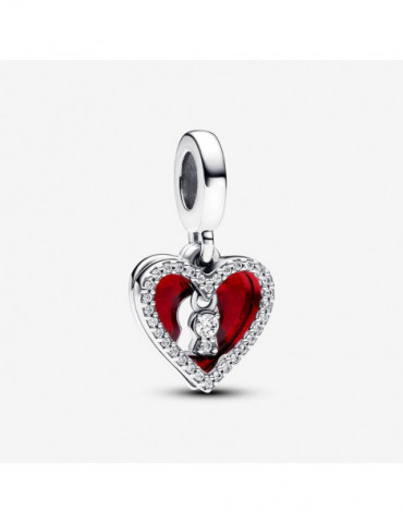 PANDORA Charm Pendant Double Cœur Rouge Serrure