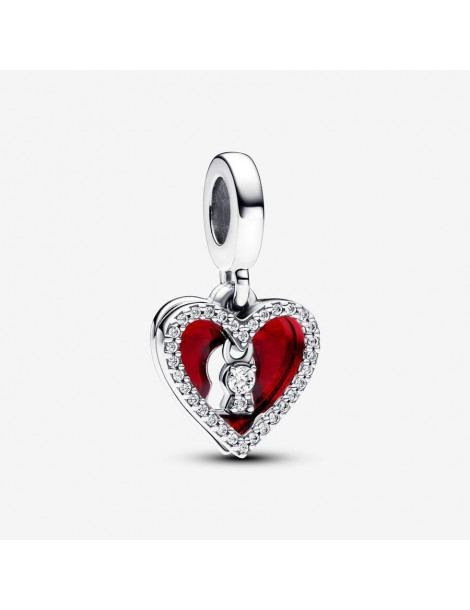 PANDORA Charm Pendant Double Cœur Rouge Serrure