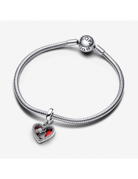 PANDORA Charm Pendant Double Cœur Rouge Serrure