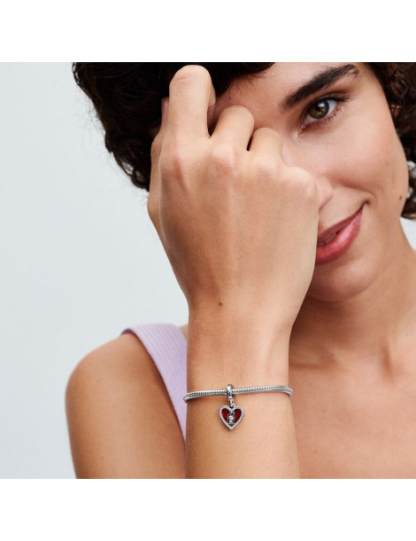 PANDORA Charm Pendant Double Cœur Rouge Serrure