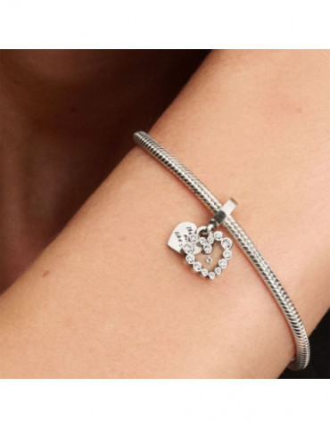 PANDORA Charm Pendant Double Cœur Scintillant