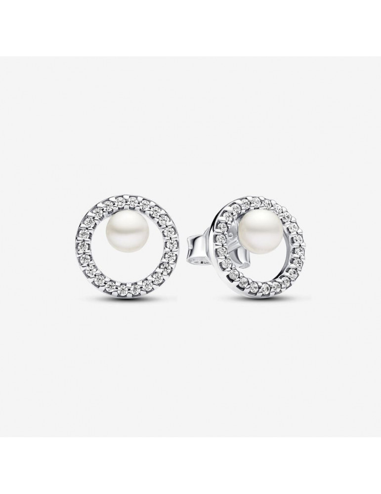PANDORA Clous d'Oreilles Perle de Culture d'Eau Douce Traitée & Halo Pavé PANDORA Clous d'Oreilles Perle de Culture d'Eau Douce Traitée & Halo Pavé
