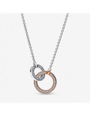PANDORA Collier Cercles Entrelacés Bimatière Pandora Signature