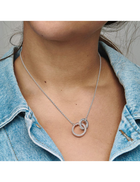 PANDORA Collier Cercles Entrelacés Bimatière Pandora Signature