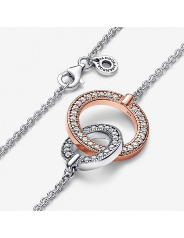 PANDORA Collier Cercles Entrelacés Bimatière Pandora Signature