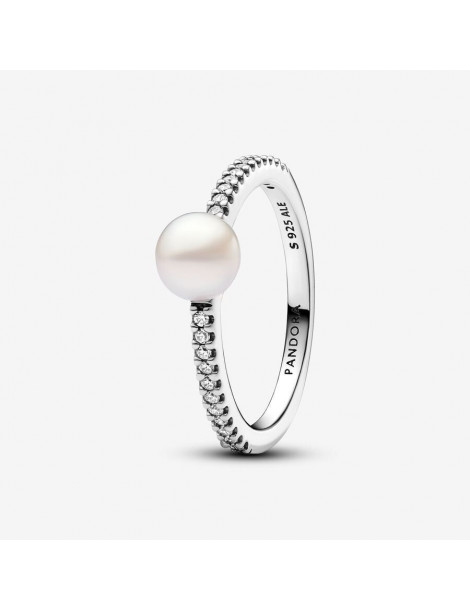 PANDORA Bague Perle de Culture d'Eau Douce Traitée & Pavé