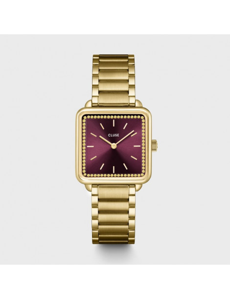 CLUSE Montre Tétragone Steel Wine Stones Gold