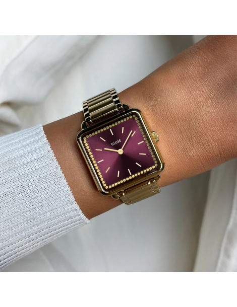 CLUSE Montre Tétragone Steel Wine Stones Gold