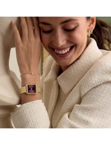 CLUSE Montre Tétragone Steel Wine Stones Gold