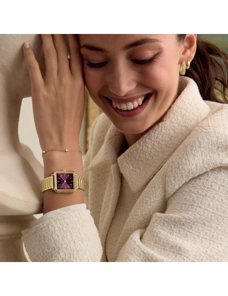 CLUSE Montre Tétragone Steel Wine Stones Gold