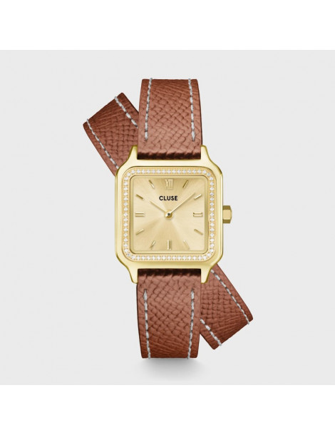 CLUSE Montre Gracieuse Petite Double Leather Nutshell White Stones Full Gold CLUSE Montre Gracieuse Petite Double Leather Nutshell White Stones Full Gold