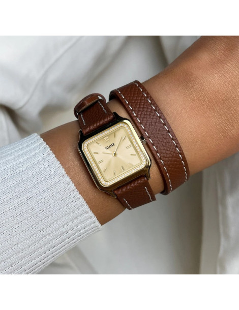 CLUSE Montre Gracieuse Petite Double Leather Nutshell White Stones Full Gold CLUSE Montre Gracieuse Petite Double Leather Nutshell White Stones Full Gold