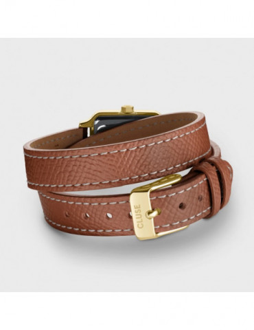 CLUSE Montre Gracieuse Petite Double Leather Nutshell White Stones Full Gold