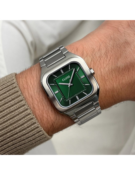 CLUSE Montre Quartaut Steel Green Silver