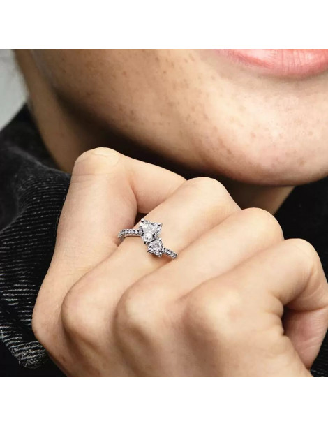 PANDORA Bague Scintillante Cœur Double