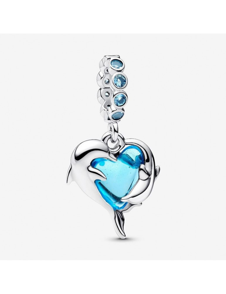 PANDORA Charm Pendant Dauphins Verre de Murano Bleu