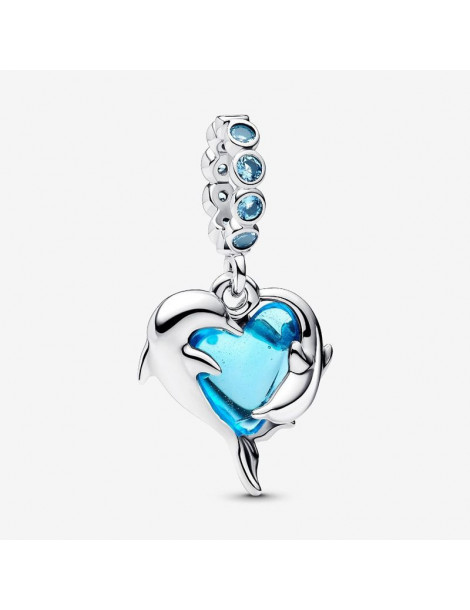 PANDORA Charm Pendant Dauphins Verre de Murano Bleu
