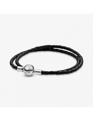 PANDORA Bracelet Cuir Noir Double Tour Moments