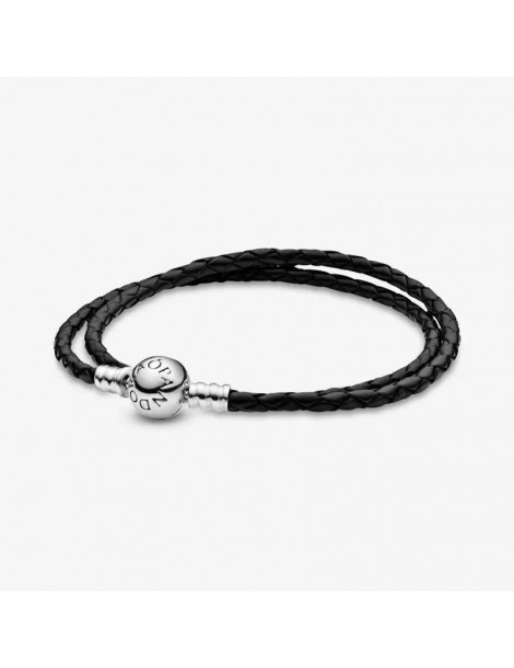 PANDORA Bracelet Cuir Noir Double Tour Moments