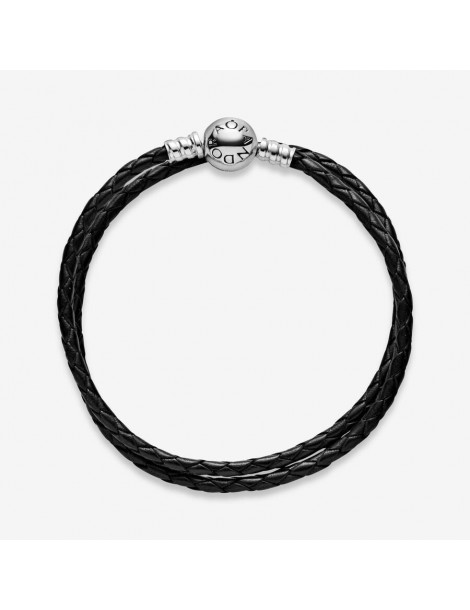 PANDORA Bracelet Cuir Noir Double Tour Moments