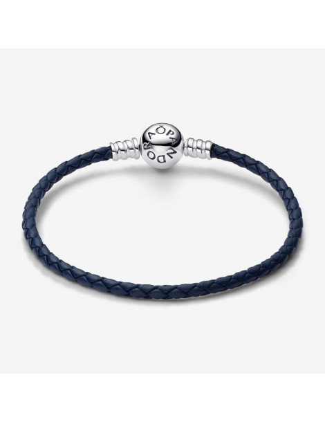 PANDORA Bracelet Cuir Tressé Bleu Moments