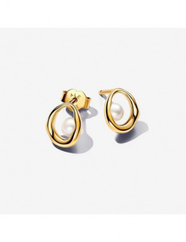 PANDORA Boucles D’oreilles Ovale Organique & Perle de Culture