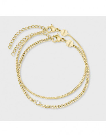 CLUSE Bracelet Set Élevé Zirconia & Flat Snake Gold