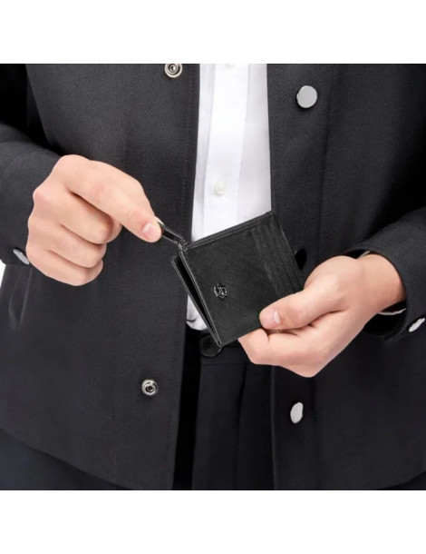 HUGO BOSS Porte-Cartes Zip Double B Saffiano Black